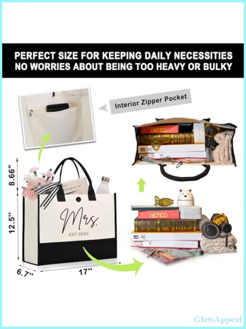 Women's Canvas Tote Bag, Large Capacity, Bridal Shower Gift